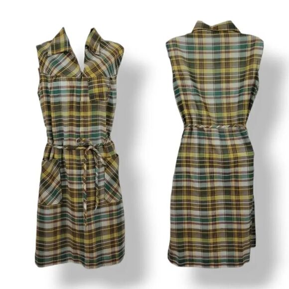 Vintage 60's Handmade Tartan Plaid House Dress Frock Modern Size 10/12 - Picture 1 of 7